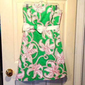 Lilly Pulitzer stargazer starfish green pink white strapless dress 6 GORGEOUS